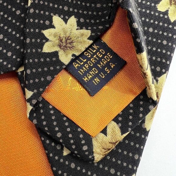 XMI Signature Floral Silk Tie Made in USA Black and Light Yellow - Picture 6 of 7